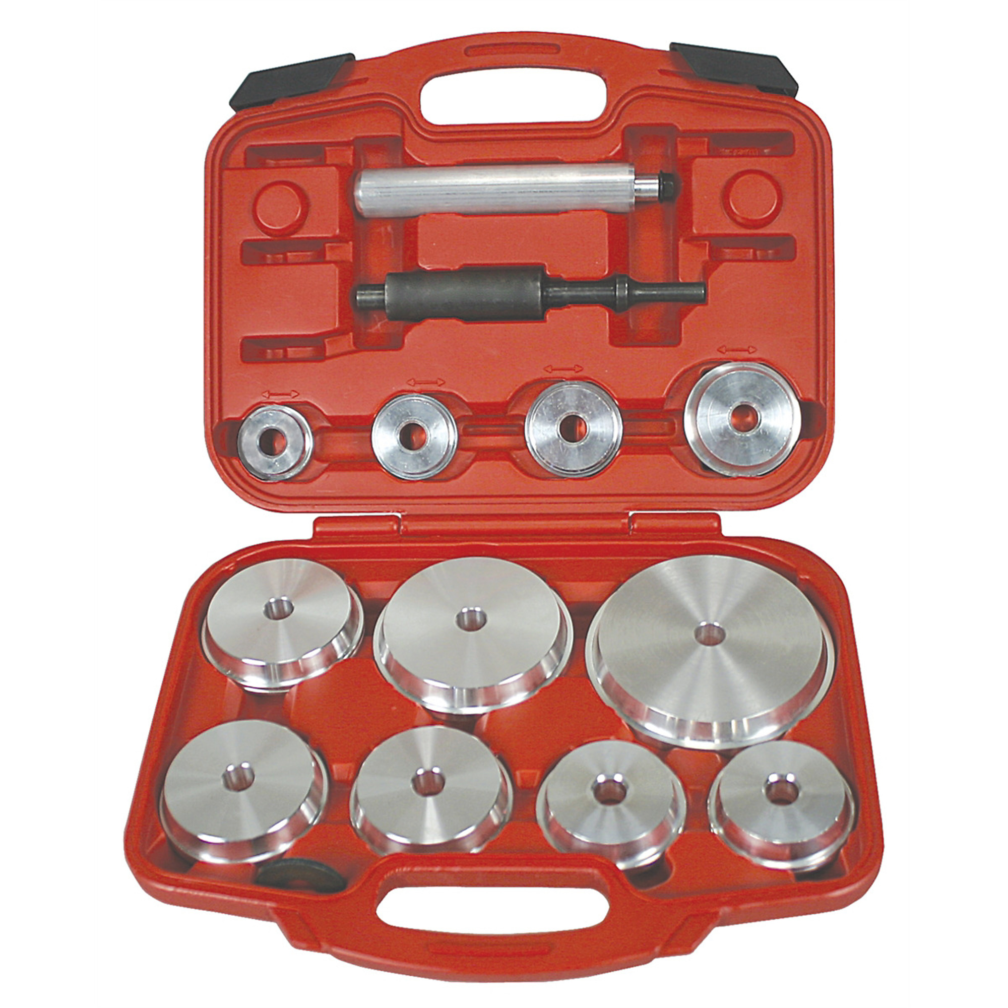 Lisle 12800 Master Pneumatic Bearing Race and Seal Driver Set, 11 Disc Kit with Manual and Pneumatic Handles, Reversible Driver Faces for Races and Seals, HD Case for Auto and Light Truck Service